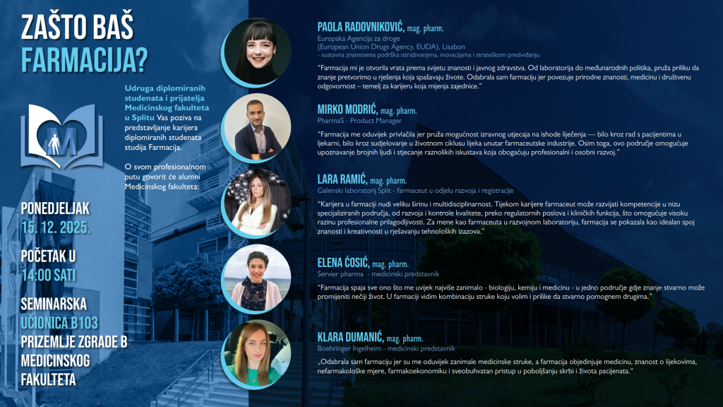 Poziv na predstavljanje karijera diplomiranih studenata studija Farmacija